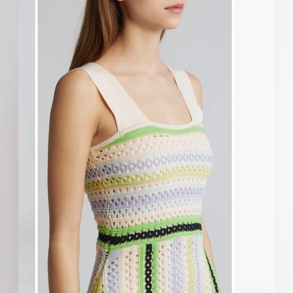 NWOT Ciebon Sahara Crochet Midi Sweater Dress - Green Multi - M - Picture 3 of 11